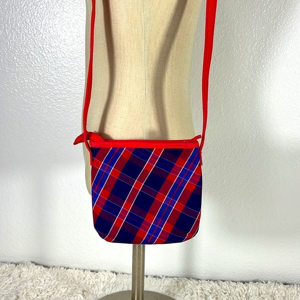 Tommy Hilfiger Red Blue Plaid Crossbody Purse Shoulder Bag Small - Picture 4 of 12